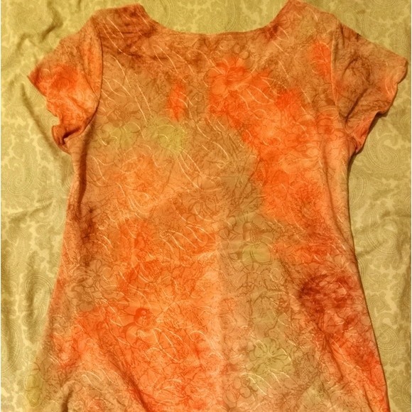 DB Established 1962 Peach Silky Floral Bell Sleeve Blouse wms Sz Med - Picture 5 of 13